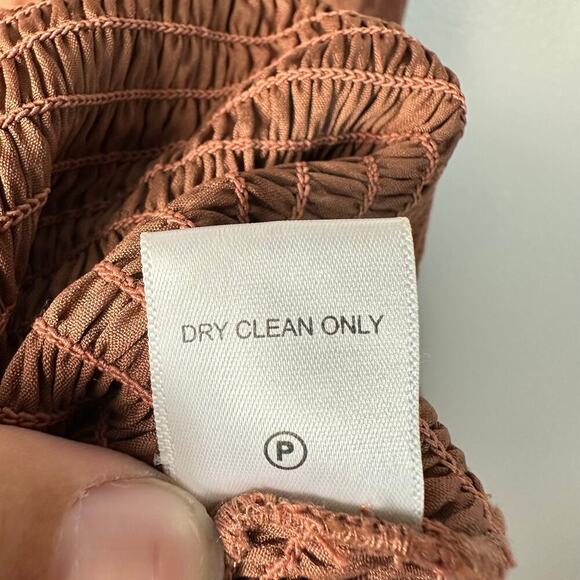 Tularosa Dress Edie Mini Smocked Ruffle Long Sleeve Satin Printed Rust Copper M - Picture 6 of 8